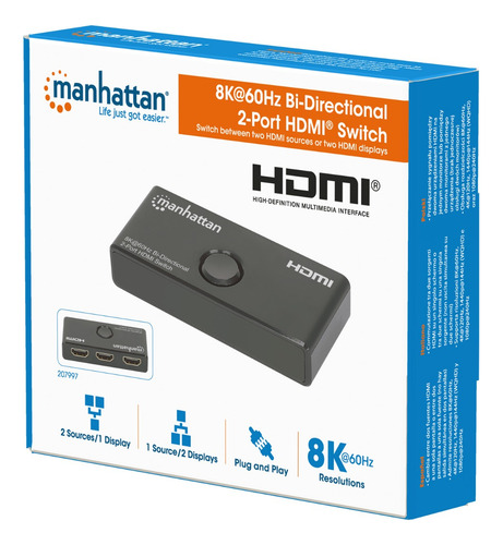 Switch Hdmi Bidireccional 8k, Manhattan 207997, 4k@120hz