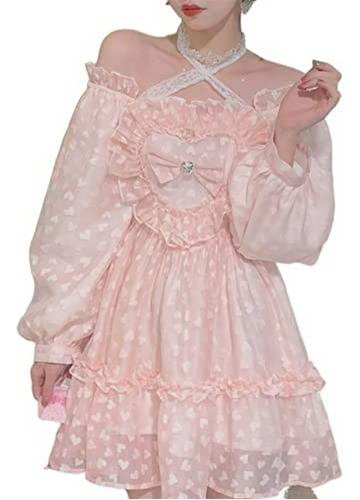 Vestido Lolita Fiesta Encaje Japonés Kawaii Princesa Rosa