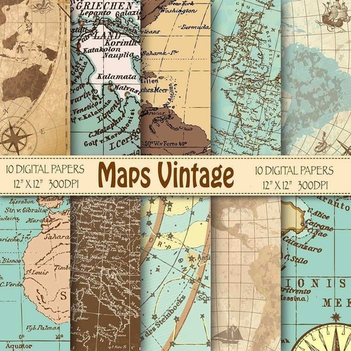 Kit Imprimible  Fondos De Mapas Vintage   10 Fondo
