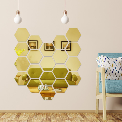 Adhesivo De Pared Acrílico Hexagonal Dorado De 4,5 X 8 Cm, 6