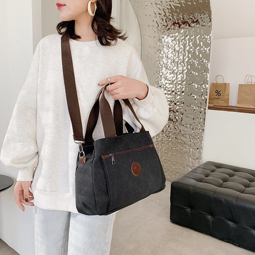 Canvas Handbag Multi-pocket Large Capacity Solid Color