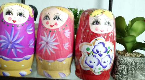 Matrioshkas Mamushkas X 5 De Madera Pintadas Medianas