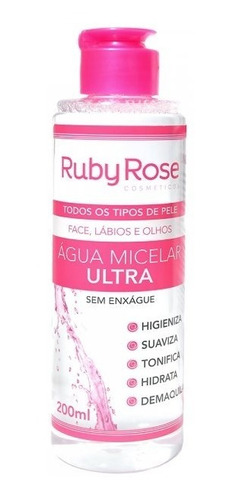 Ruby Rose Água Micelar Ultra Sem Enxágue 200ml Ref. Hb-304