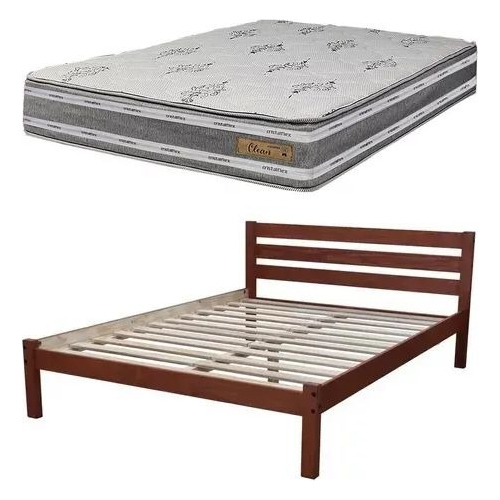 Cama 2 Plaza En Madera + Colchón Alta Densidad Clear