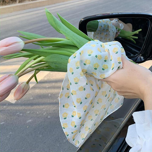 Bufanda De Encaje Con Flores, Pañuelo Triangular Para La Cab