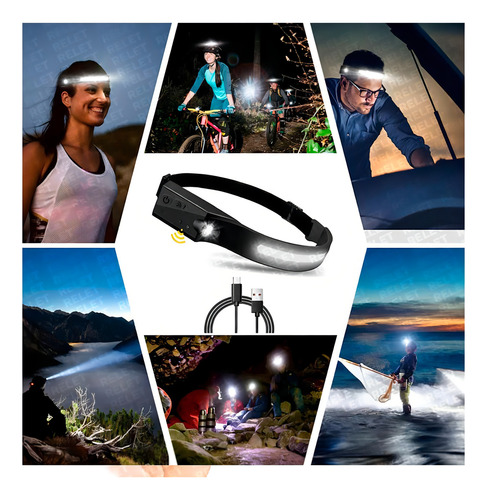 Lanterna De Cabeça Fita Led Usb Luz Forte Sensor Inteligente