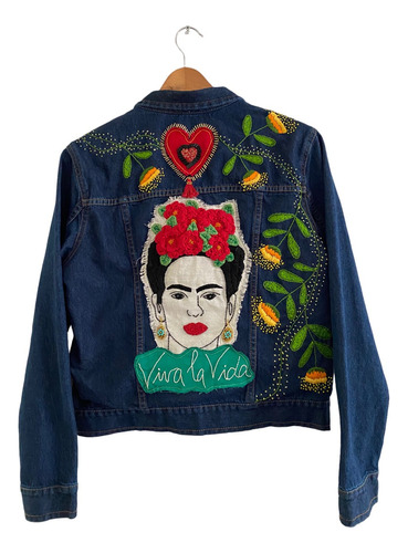 Chaqueta De Jean Bordada Frida  Viva La Vida 