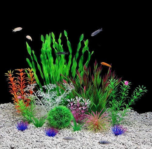 Imagen 1 de 4 de Paquete De 14 Plantas Artificiales Para Acuario Pecera Peces