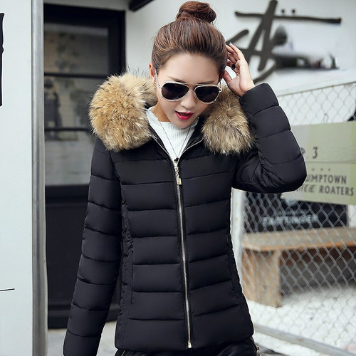 Chaqueta Fina Acolchada Con Gorro De Felpa Para Mujer