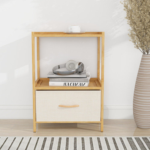 Cómoda De Madera Con Un Cajón Y Estante De Bambú Para Libros Color Café