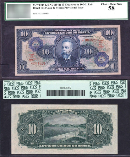 Rc1487 C003 10 Cruzeiros / 10 Mil Réis Com Rosácea Pcgs 58