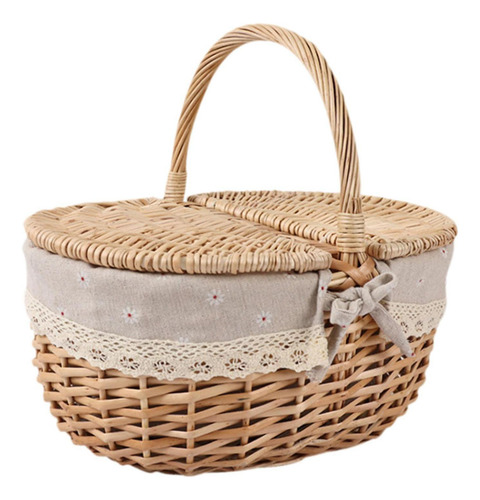Juego De Picnic De Mimbre, Elegante Cesta Medio Gris Beige