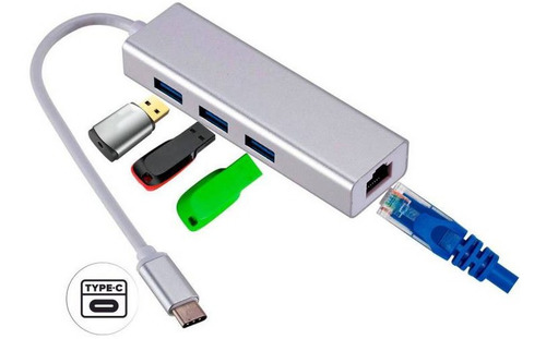 Hub Tipo-c Usb 2.0 3 Puertos + Rj45 Lan Ethernet