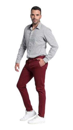 Pantalón Hombre Potros Frente Plano Ultra Slim Burdeo