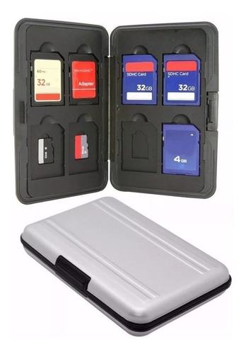 Funda micro SD, soporte de aluminio para tarjetas de memoria, color plateado, funda plateada