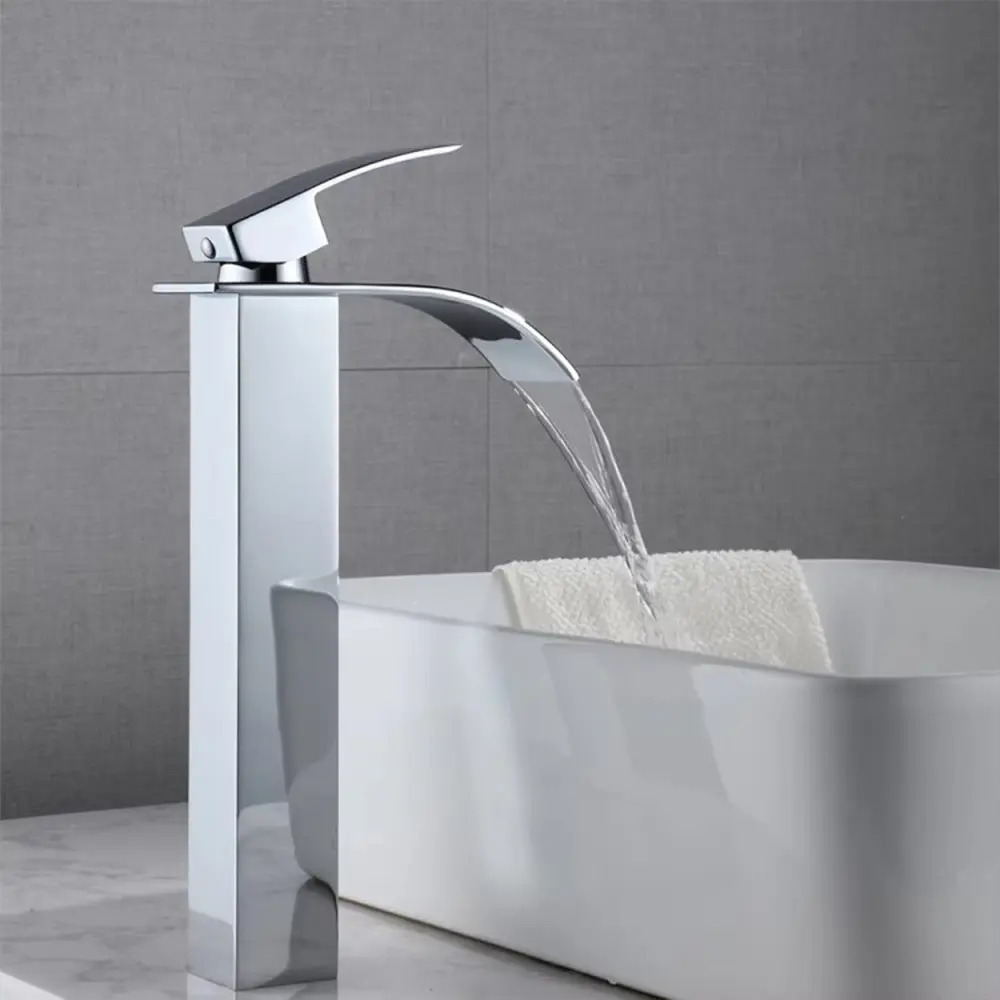 Torneira Cascata Prata Cromada Em Aço Inox 304 Quente E Frio Design Luxo Para Banheiro Winda