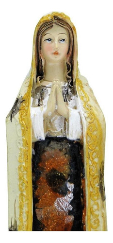 Imagem Nossa Senhora Fatima Resina Madeira Envelhecida 15cm
