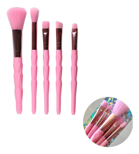 Set X5u Brochas Para Maquillaje Mango Color Rosa Makeup 