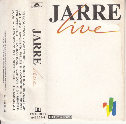 Jean Michel Jarre Live Cassete Edicion Uruguay 1989 Raro