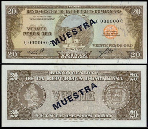 Bn8217 Rep. Dominicana 1964 20 Pesos Ouro Specimen Rara