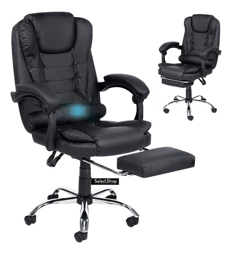 Silla ejecutiva secretarial oficina resposapies reclinable giratoria Ergonómica Descansapies con masaje color negro asiento y respaldo acojinados
