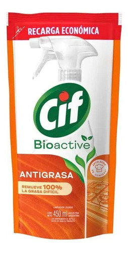 Limpiador Cif Antigrasa Bio Active Repuesto X450 Ml Cocina 