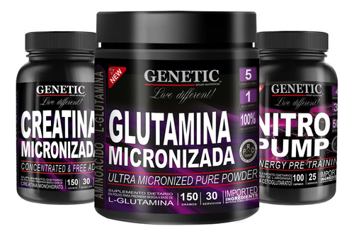 Aumento Muscular Creatina Óxido Nítrico Glutamina Genetic Sabor Neutro