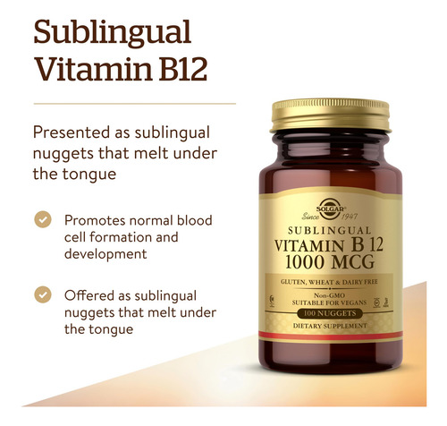 Suplemento Solgar Vitamina B12 1000mcg 100 Nuggets