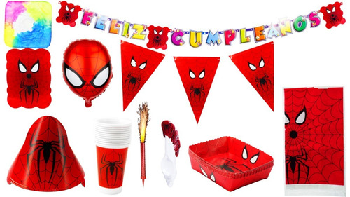 Kit Decoración Fiesta Spiderman Hombre Araña 12 Personas