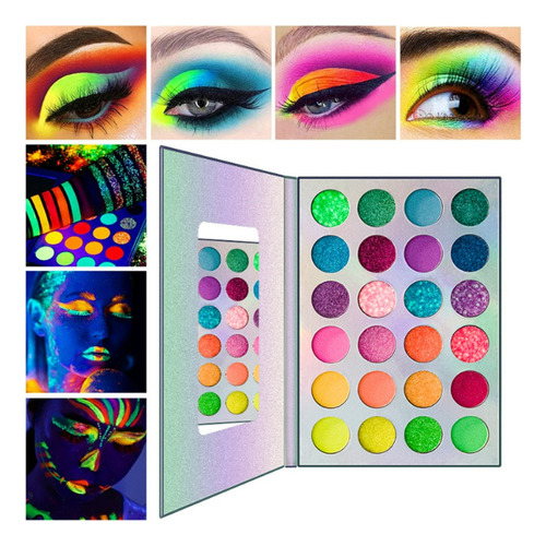 Paleta 24 Sombras Coloridas Maquiagem Brilha Luz Uv Neon 