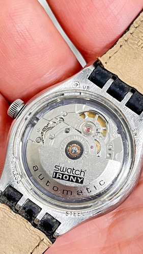 Relógio Swatch Irony Automático Raro Spinnin Vintage Couro Preto Branco Branco (Usado)