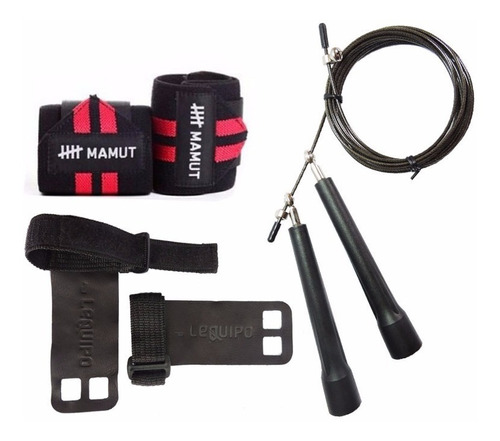 Kit Crossfit Corda Speed +munhequeira Mamut +hand Grip Couro