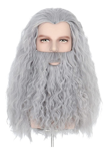 Peluca De Gandalf Moises Mago Merlin Dumbledore P/ Adultos 