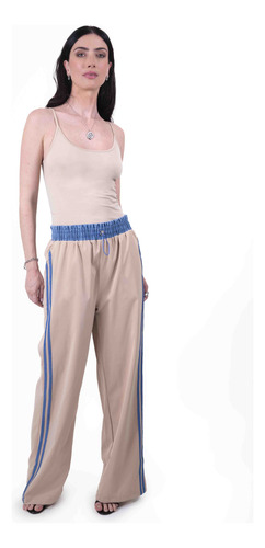 Pantalón Palazzo Dama Franjas Stretch Cómodo Casual