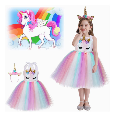 Vestido Unicornio De Lentejuelas, Vestido Tutú Diadema Niñas