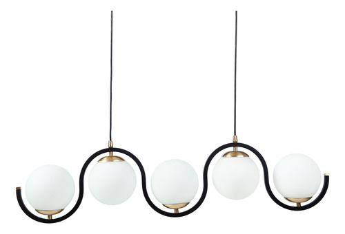 Lampara Colgante Cionna 5 Luces Negro Dorado Opal Led Cuo