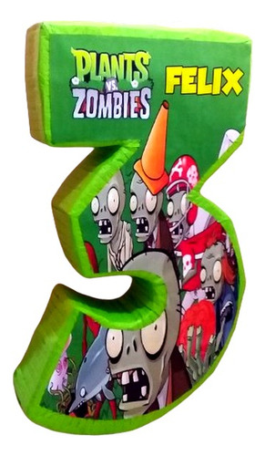 Piñata Numero 3 Plants Vs Zombies Personalizada 1metro Alto