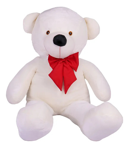 Urso Gigante Grande Pelúcia Teddy Bear 90cm - Baunilha com Laço Vermelho LuckBaby