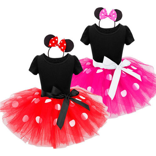 Vestido De Minnie Mouse Rojo Fiesta Gala Niña Con Orejas 1