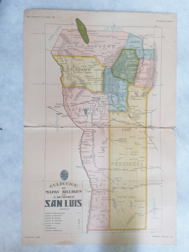 Lamina Antiguas Revista * Billiken Mapa San Luis X Bemporat (Usado)
