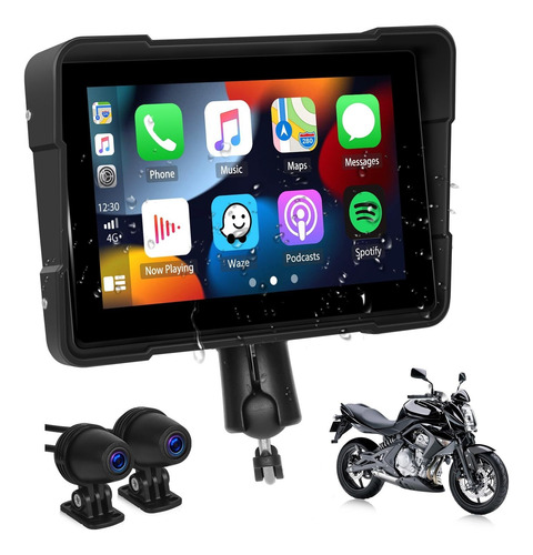 Pantalla Carplay Inalámbrica Portátil Para Moto Doble Cámara