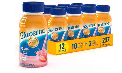 Suplemento en líquido Abbott  Glucerna sabor 10 fresa + 2 vainilla en botella de 2844mL pack x 12 u