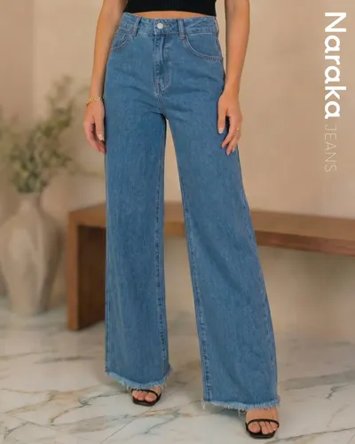 Calça Wide Leg Jeans Feminina Cintura Alta Levanta Bumbum