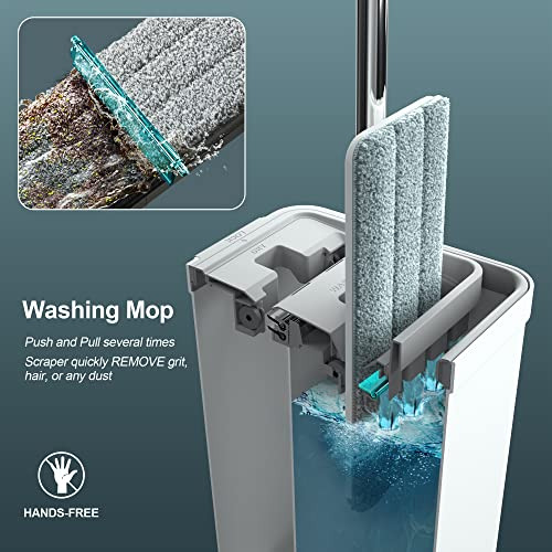 Trapeador 3 Recambios Microfibra Cubo Exprimidor Gris Blanco Blanco/gris