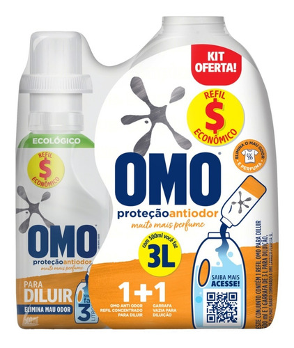 Sabão Omo Líquido Concentrado Proteção Antiodor 500ml+galão