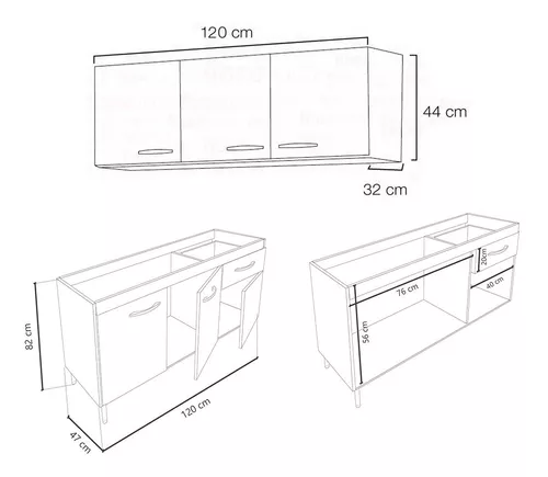 Bajo Mesada + Alacena + Mesada Marmol Sintetico 120 X 53