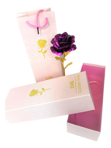 24k Oro Plateado Rosa Flor Amor Regalo Cumpleaños 