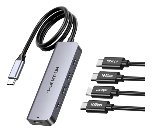 Hub Usb C 2 Pies 4 Puertos 10 Gbps Carga Pd 100 W Gris