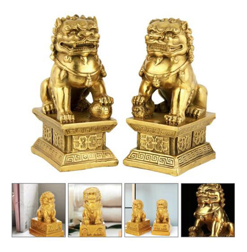 2 Figuras De Leones Guardianes De , Decoración 5cmx4cmx7cm