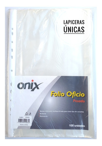 Folios Transparentes Cristal Onix Pesados Oficio X 100 Unid